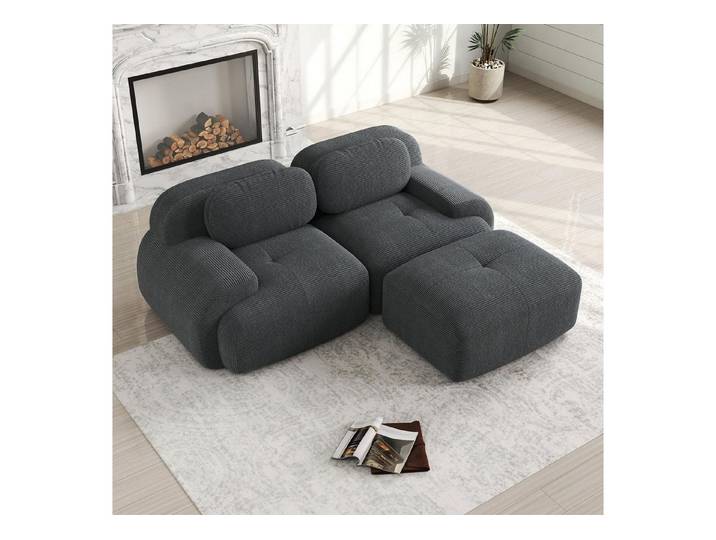 LuxusKollektion Ecksofa Sofa 2 Sitzer Modular Cordstoff Ottomane Grau 2 Sitze & 1 Ottomane