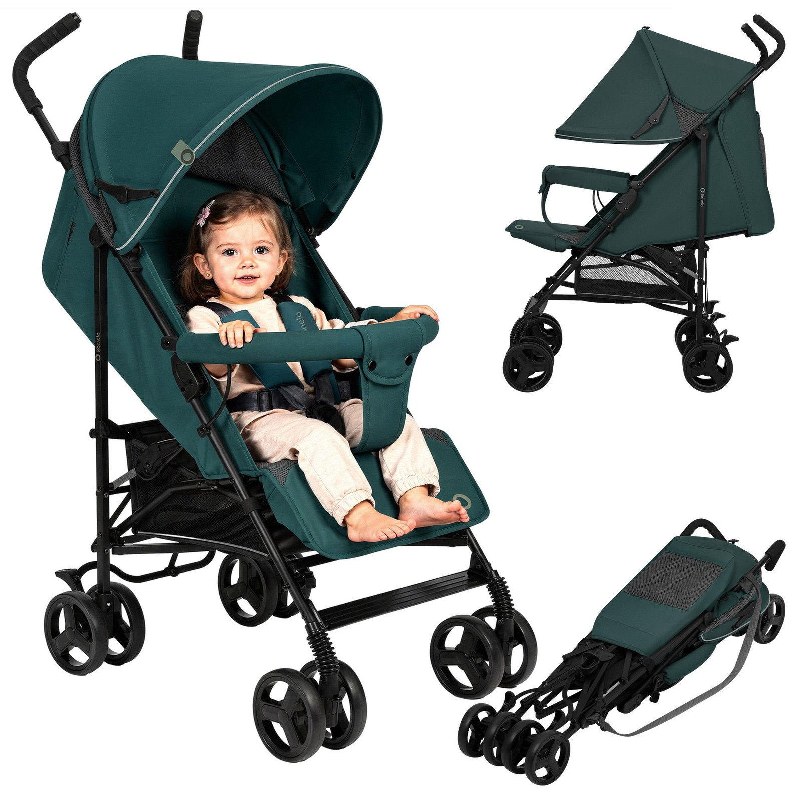 Lionelo Elia kinderwagen, compact en inklapbaar, geschikt tot 15 kg, Groen/Grijs