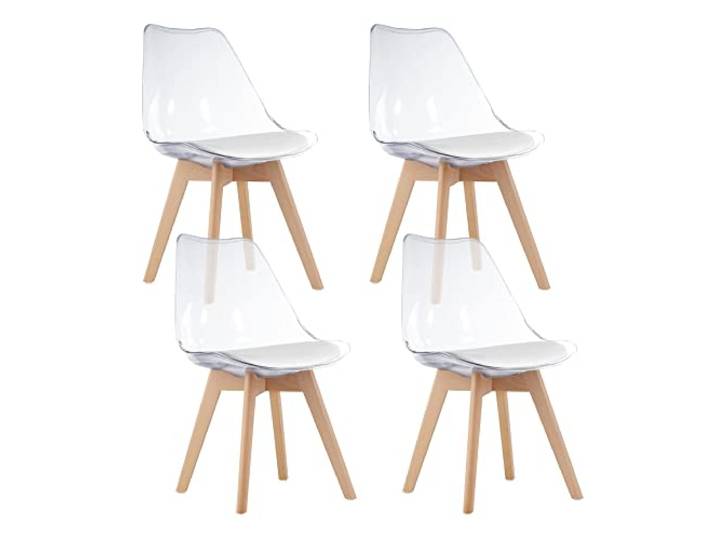 Home Collective 4er Set Esszimmerstuhl Stuhl Wohnzimmerstuhl, in insgesamt 11 Farben, 4X durchsichtig mit Kunststoffbeinen in Natur, bequemer & Stabiler Schalenstuhl