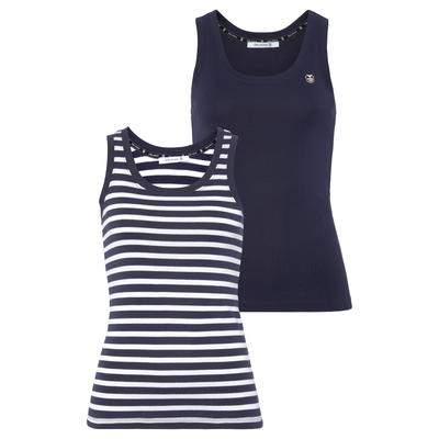Tanktop DELMAO, Damen, Gr. 40/42, blau (marine, weiß), Obermaterial: 100% Baumwolle, geringelt, gestreift, unifarben, Basic, sehr figurbetont hüftlang, Rundhals, Tops Tanktop, in unterschiedlichen Varianten