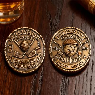 Golfmünze für alte Kerle, lustige Golf-Challenge-Coin für Männer mit Whisky-Motiv, Münzen für lebenslange Golfclub-Mitglieder, Scherzgeschenk für Golfspieler und -liebhaber