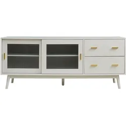 En.Casa, TV Möbel, Fernsehschrank Susa mit Glas-Front 160x40x65 cm Beige (160 x 40 x 65 cm)