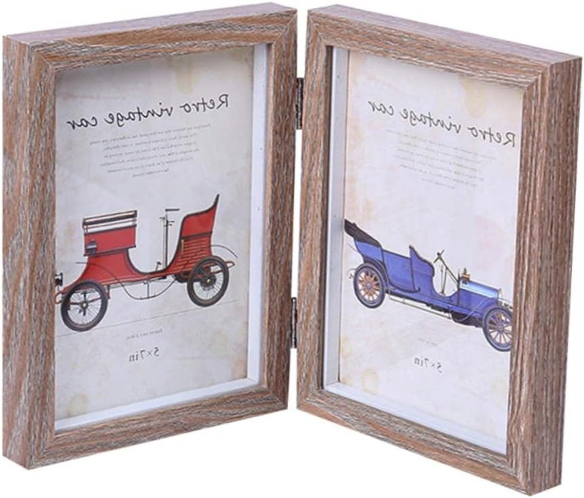 Dubbel houten fotolijstje voor tafeldecoratie in houtkleur, 4x6 inch
