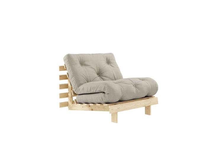 Canapé convertible en pin massif avec futon lin 90x200