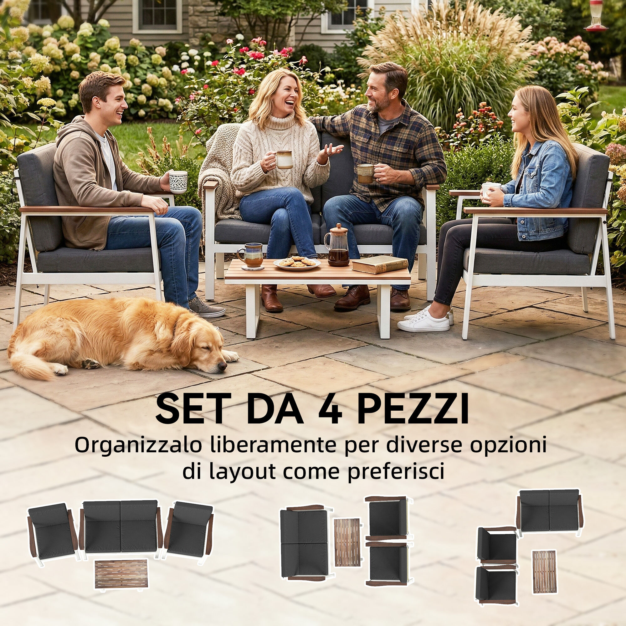 Altro Set Divani Giardino 4 Persone: 2 Poltrone, Divanetto, Tavolino.