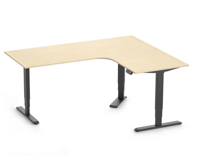PRIMUS Eckschreibtisch, Gestell Schwarz, Tischplatte 2000/800 x 1600/800 x 25 mm Birke