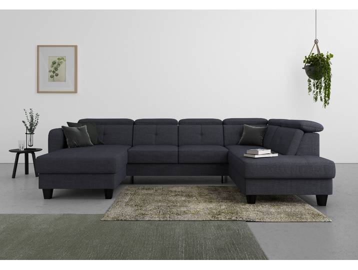 Wohnlandschaft, Struktur weich, Tiefblau, 321×195 cm, Mit Bettfunktion & Bettkasten, SIT & MORE 'Belluci'