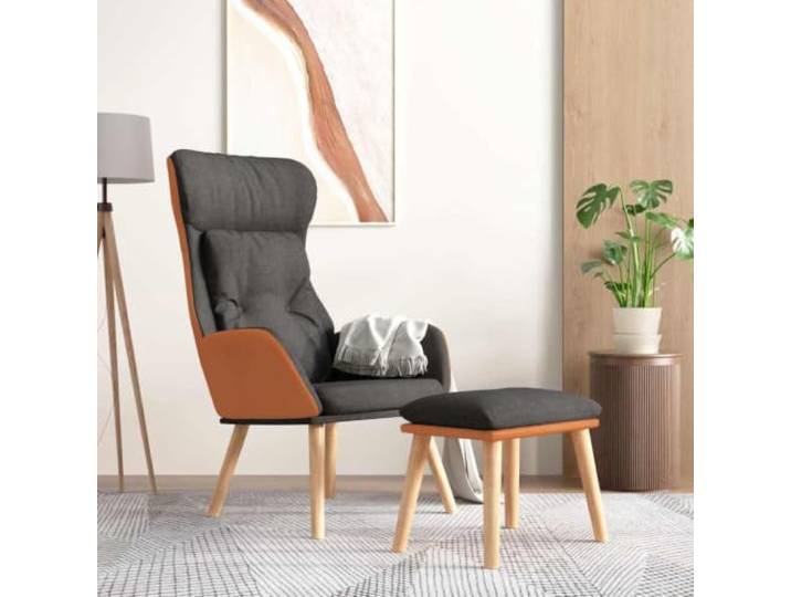 Relaxsessel mit Hocker Dunkelgrau Kunstleder & Stoff Metallgestell, Kautschukholz-Beine, atmungsaktiver Stoff, leichte Reinigung, Montageanleitung
