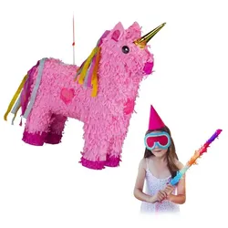 Relaxdays 3-teiliges Pinata Set Einhorn Gelb,Pink,Rot