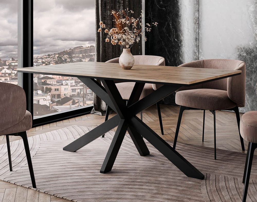 Best Mobilier Table à manger industriel 90 cm bois / noir Marron 90x74x160cm