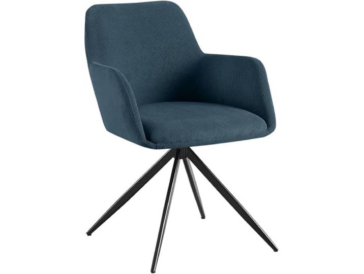 CLP Esszimmerstuhl drehbar Olema Cord, 180° schwenkbarer Sessel mit Armlehne und Rückenlehne, bis 150 kg Belastbarkeit, Farbe: blau