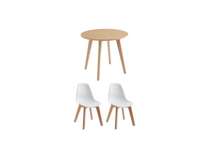 Ensemble table enfant LOULOUNE + 2 chaises LILINOU - Naturel et blanc