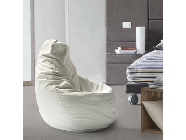 Talamo Italia - Annachiara-Pouf, Sitzsack-Pouf, Sitzsack aus Öko-Leder, 100 % Made in Italy, 70 x 70 x 110 cm, Weiß