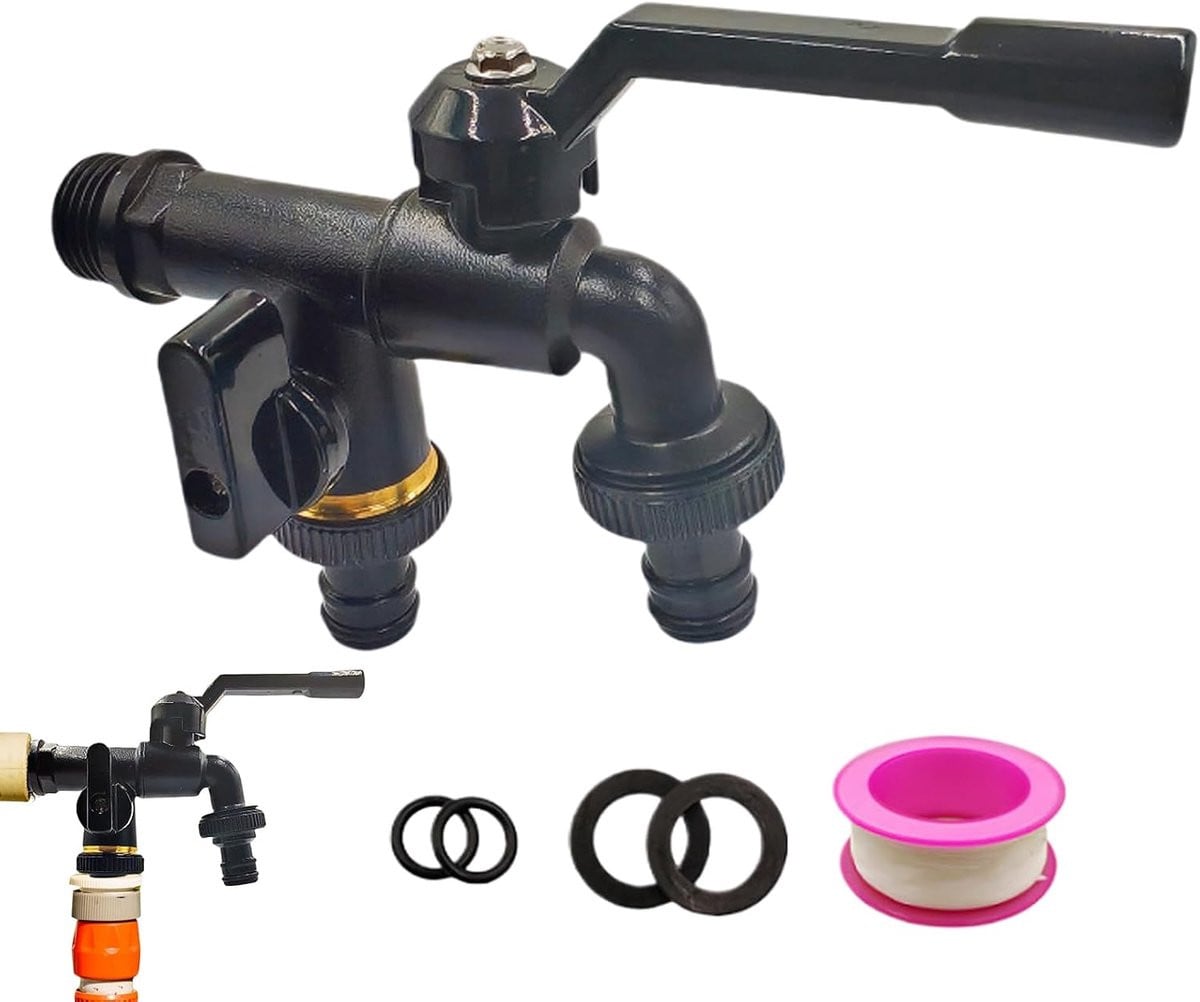 Dubbele Tuinkraan met twee uitgangen in messing, 1/2 inch aansluiting