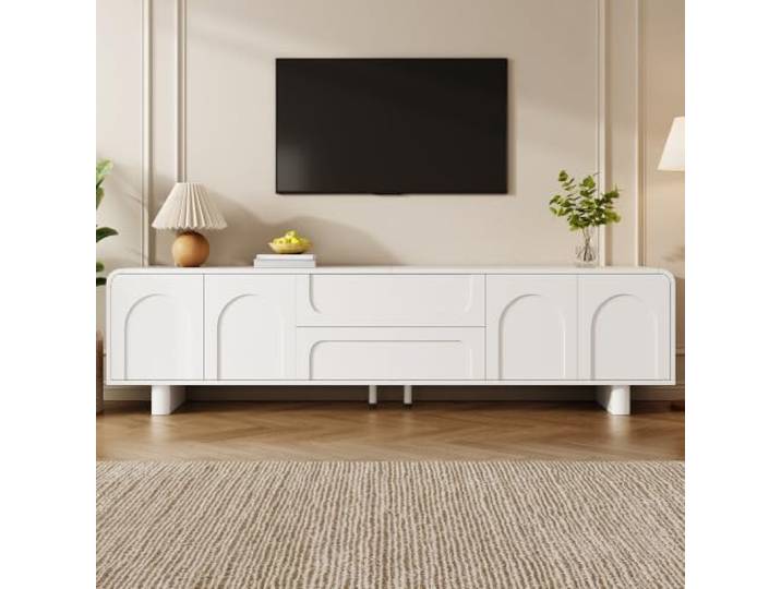 VIIOOIIV TV-Schrank, Lowboard 180 cm lang, Fernsehtisch für Wohnzimmer mit Schublade und Schrank, Weiß (180 * 40 * 46 cm)
