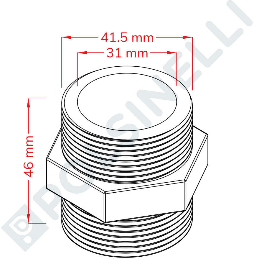 Polsinelli Mamelon hexagonal inox 1" 1/4