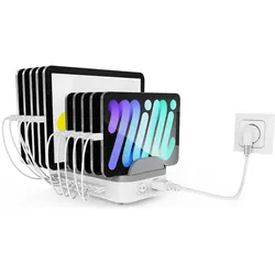 Compulocks 10 Ports USB-C Charging Station Eu Plugs Nms In Accs (200 W, 10 Ports), USB Ladegerät, Weiss, Grau