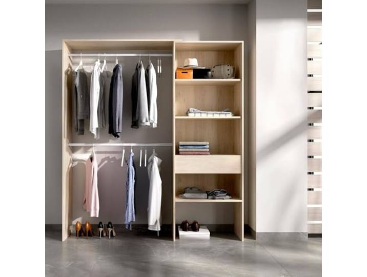 Dmora - Großer Kleiderschrank Lhotse, Struktur für begehbaren Kleiderschrank, offener Kleiderbügel, 160 x 40 x 187 cm, Eiche