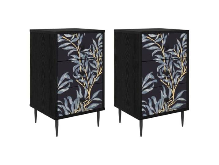 KDVXBCQJH Nachttisch 2er Set Schwarz Eichen-Optik 36x33x61cm Kompakter Beistelltisch für das Schlafzimmer mit 6 Schubladen, feuchtigkeitshemmenden Füßen und stilvoller Holzoptik.