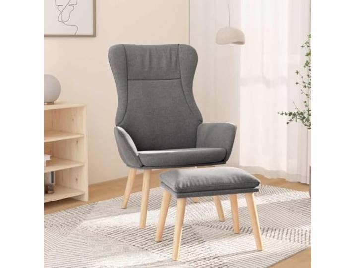 IBUQDDV Relaxsessel mit Hocker Hellgrau Stoff mit Kautschukholzbeinen Strapazierfähiger Stoff, massives Kautschukholz, robustes Metallgestell, vielseitiger Hocker, einfache Montage
