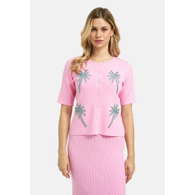 Strickjacke MILANO ITALY, Damen, Gr. L, pink (orchid), Material: 70% Viskose, 30% Polyester, bestickt, regular fit kurz, hoch geschlossener Ausschnitt, eingesetzt gerader Abschluss, Strickjacken Strickjacke, aus Feinstrick