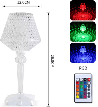 Inspire Curations Diamond Crystal LED Table Lamp Touch Control Acrylic Prism Night Light rechargeable With Rc