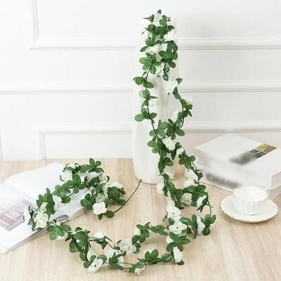 Uplifted Goods Artificial Rose Vine Garland For Wedding Home And Room Decor white 45 Head 98.5in