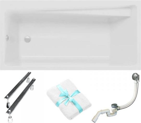 Aqua For You | Polimat Badewanne Elza - 150x70cm - Ergonomische Ablage - Mit Siphon - Weiße Verkleidung