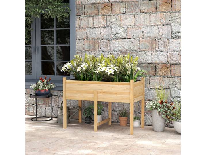 Outsunny Potager Surélevé Bois 115x55x80cm avec Drainage