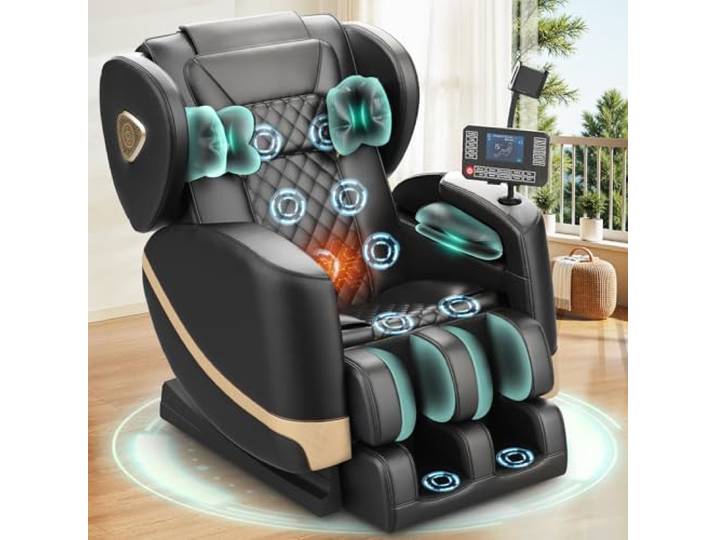 F FURNIMAT Massagesessel, Ganzkörper-Massagestuhl mit 14 Rollen, 8 Komfort-Luftkissen & Zero Gravity– Bluetooth Lautsprecher, Touchscreen, Handyhülter, Wärme für Lenden und Beine