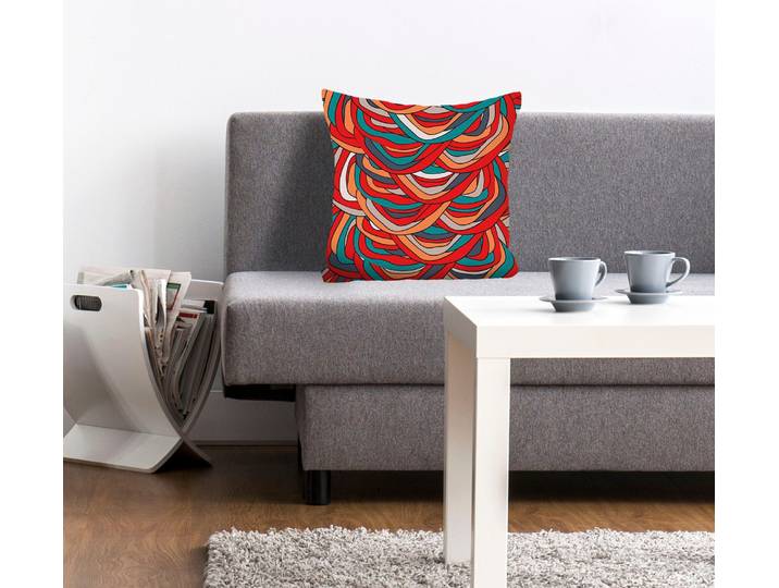 Dekokissen QUEENCE Knubeli , bunt (bunt, bedruckt), B:40cm L:40cm, Polyester, Dekokissen_Sitzkissen_Kissenhüllen, Dekokissen, mit einem bunten Haufen Garn