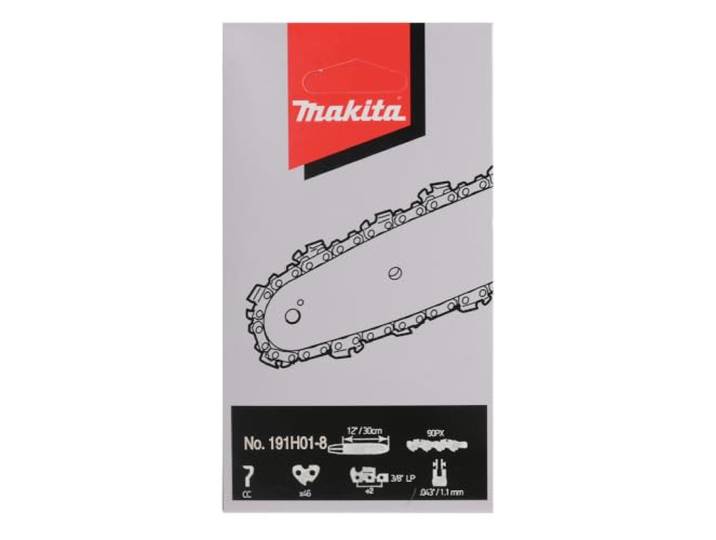 Makita 191H01-8 Sägekette 30 cm, 90PX, 46 Treibglieder, 1,1 mm, 3/8 LP, Halbmeißel, doppelte Schneidecken, geringer Rückschlag, grobes Schnittbild