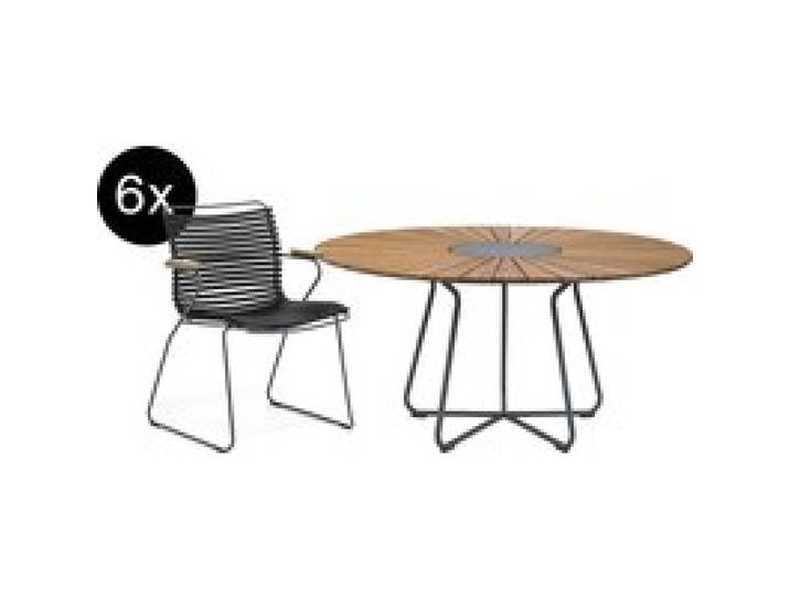 HOUE - Bundle 6x Click Armlehnstuhl mit Niedriger Lehne Schwarz Circle Tisch 150cm