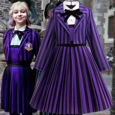Inspired Finds Girls Wednesday Cosplay Costume 2 Piece Enid Sinclair Costume Kids Halloween Party Wednesday Dress Up Set 11y 12y 160