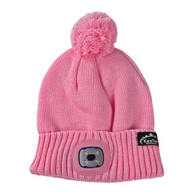 KesTek Strickmütze pink mit Bommel und LED Licht