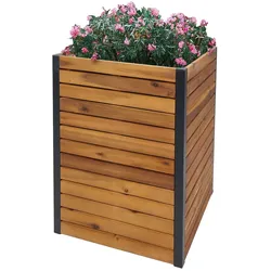 PROREGAL Pflanzkasten | HxBxT 60x42x42cm | Hochbeet Blumenkasten | Braun | Outdoor Akazie Holz FSC®-zertifiziert Aluminium