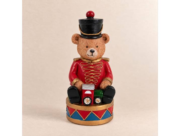Weihnachtsdekoration: Teddybär und Trommel, H 16 cm