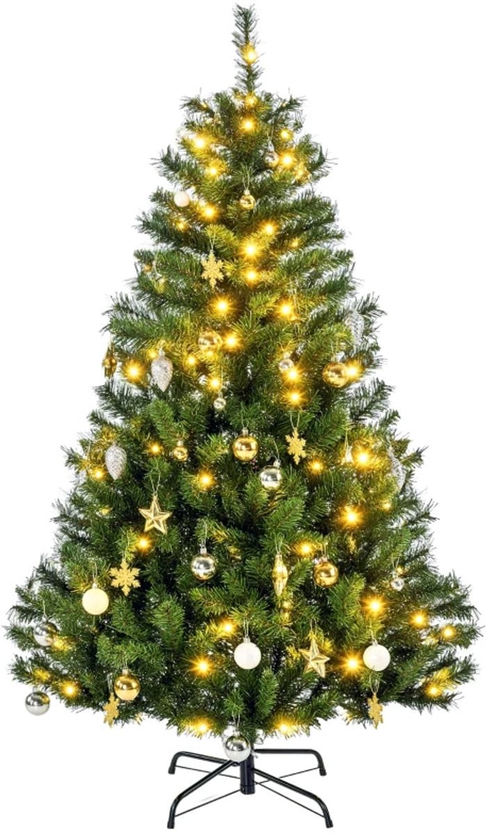 Zylaro Kunstkerstboom met LED-verlichting en decoratie, 150 cm, Groen