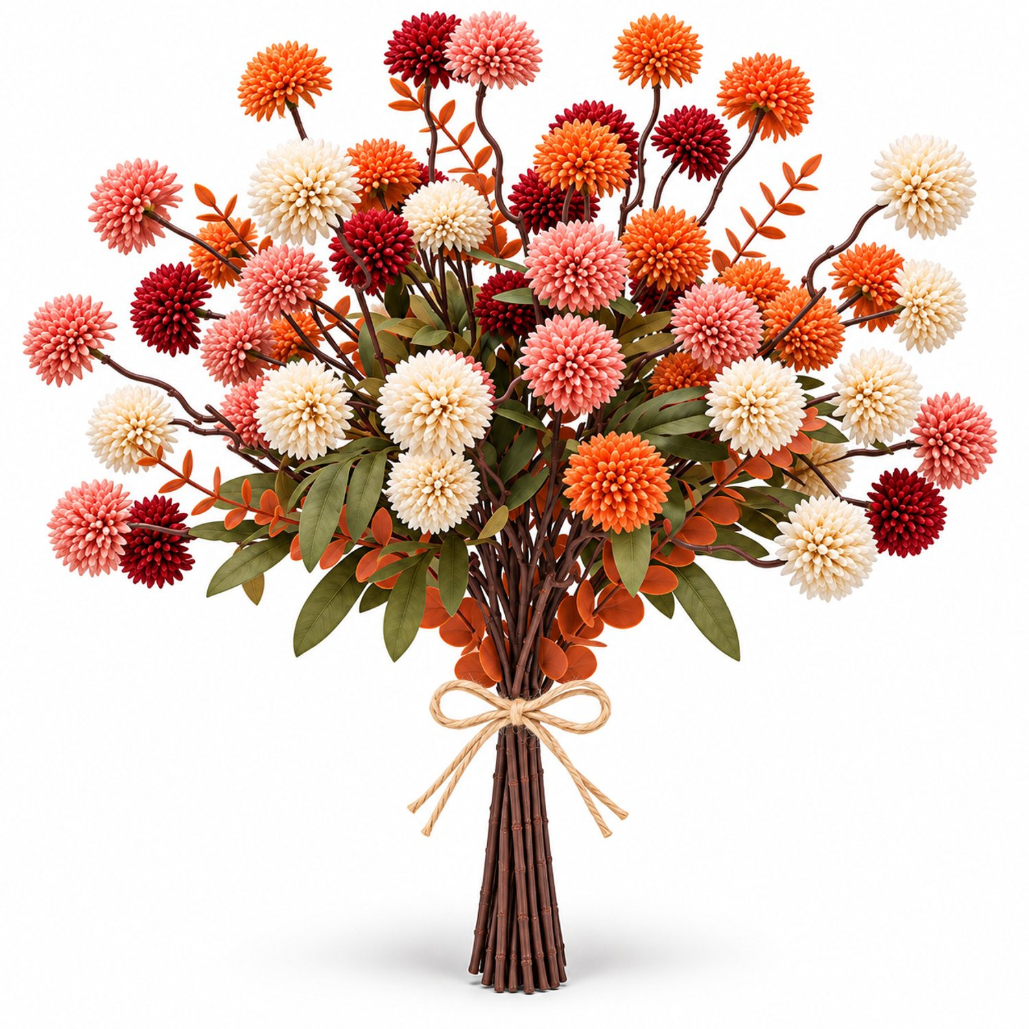 Lifhelpe Herfstdecoratie Kunstbloemen 18 Stuks – Kunstchrysanten en Eucalyptus Takken – 52 cm