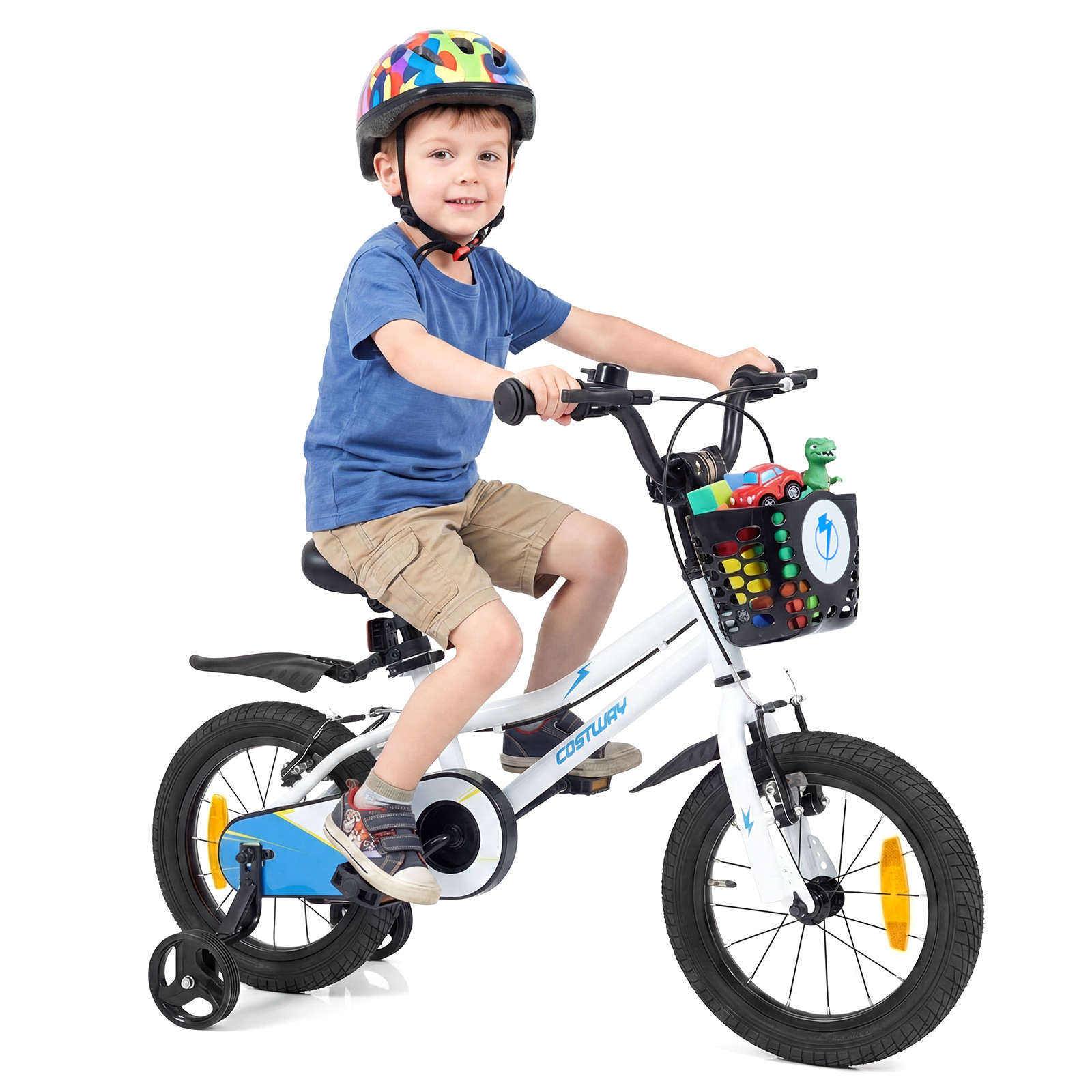 Costway Kinderfiets 14 inch met verstelbaar zadel en stuur en zijwielen - Wit