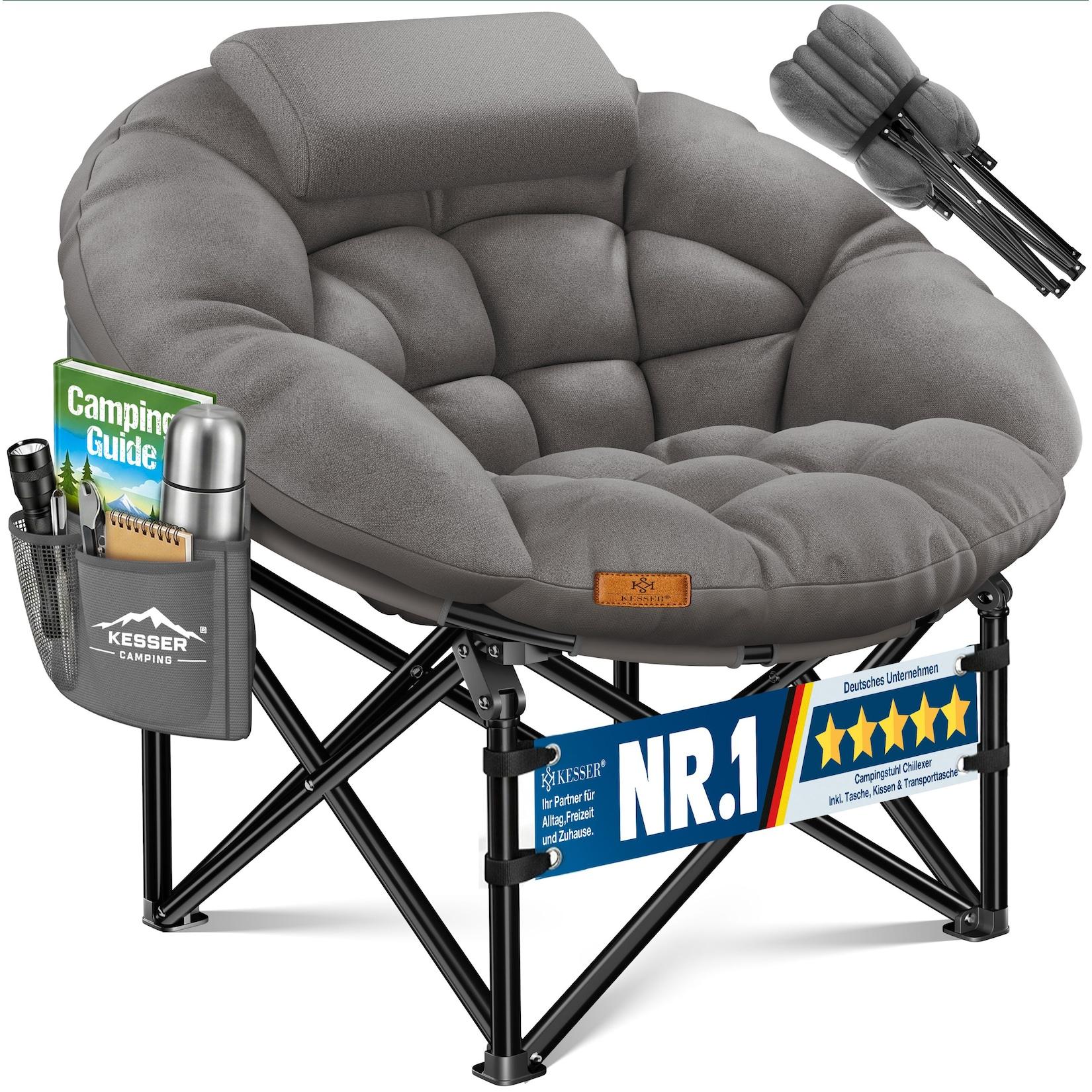 KESSER® Campingstuhl Chillexer faltbar 150 Kg Klappstuhl ultraleicht und breit, dickes Polster mit bequemen Kissen und Seitentasche, Cover, Outdoor + Indoor - rund, Camping, Angeln, Festival, Strand