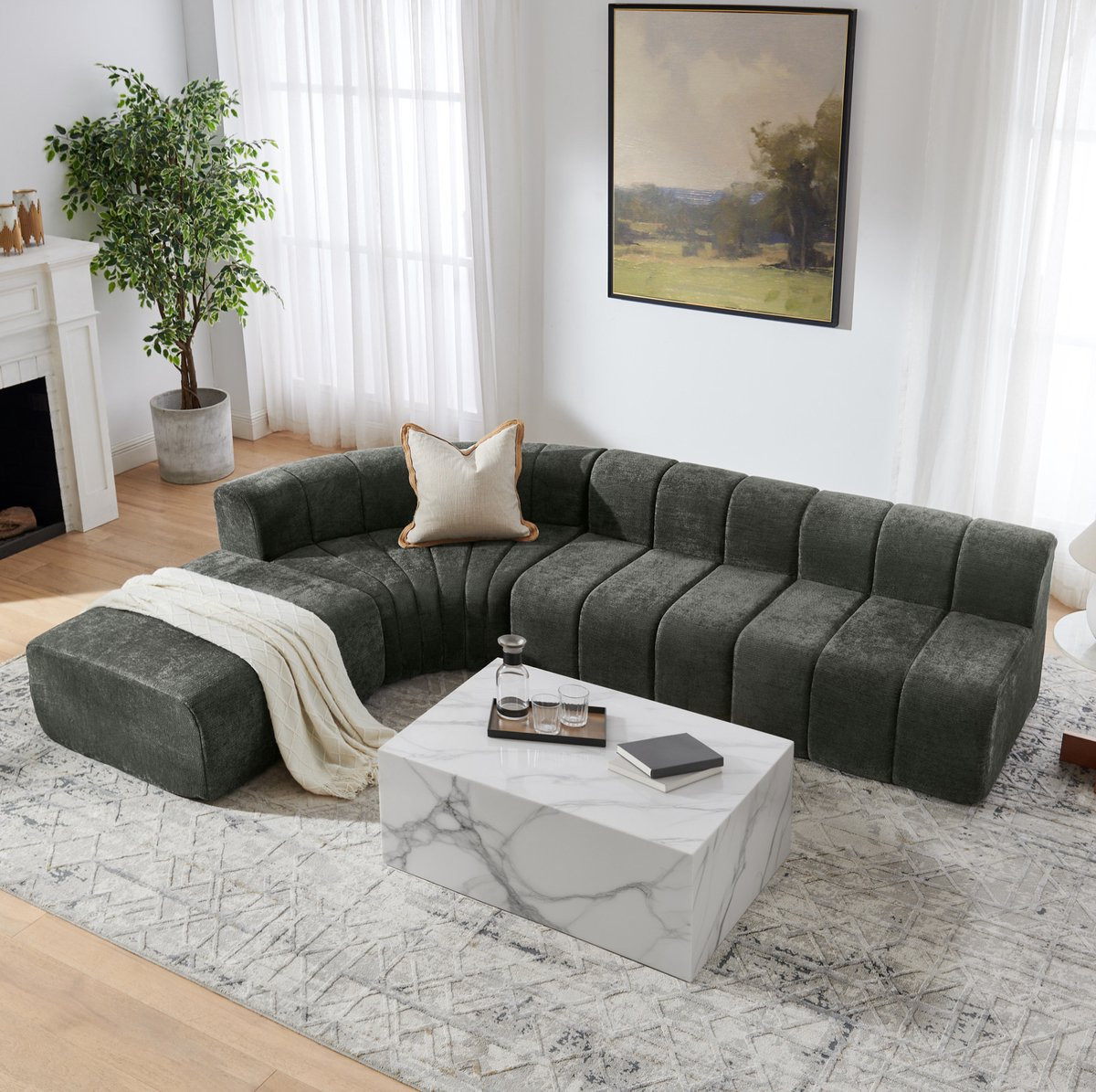 FloraGrace Hoekbank - 4-Zits Modulaire Hoekbank met Zachte Chenille Bekleding - Groen