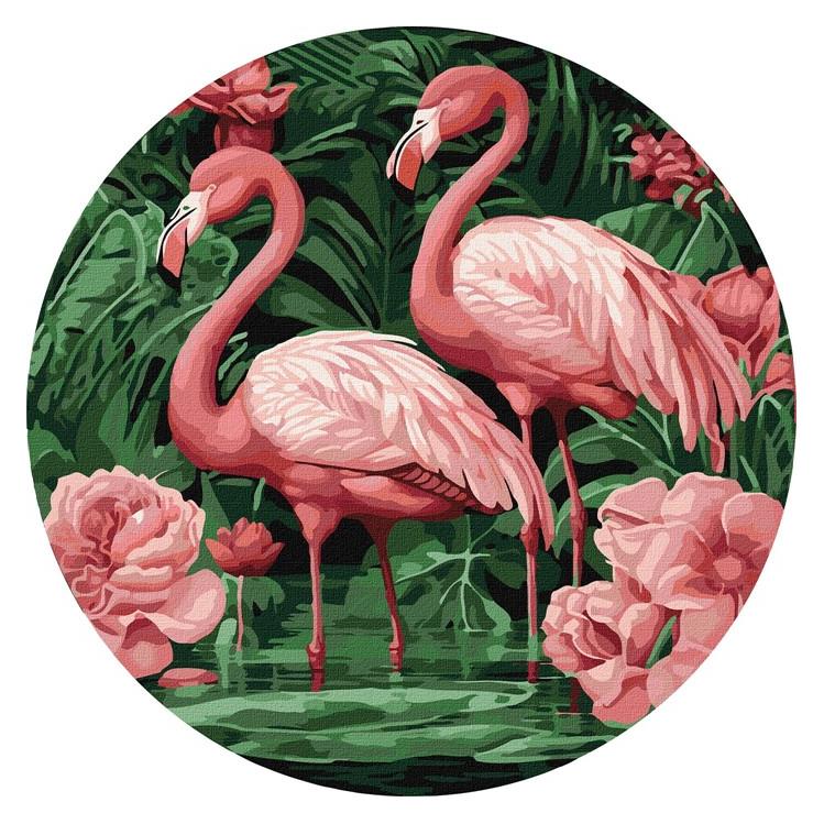 Teka Malen nach Zahlen runder Rahmen - Flamingos in der Badewanne (KHO-R1005)