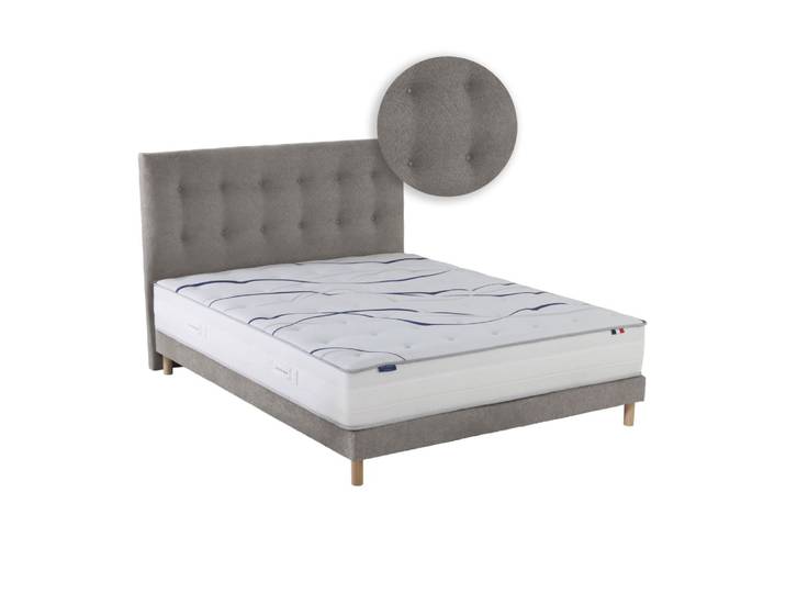 Matelas mousse elysia + sommier + tête de lit gris clair 140x200