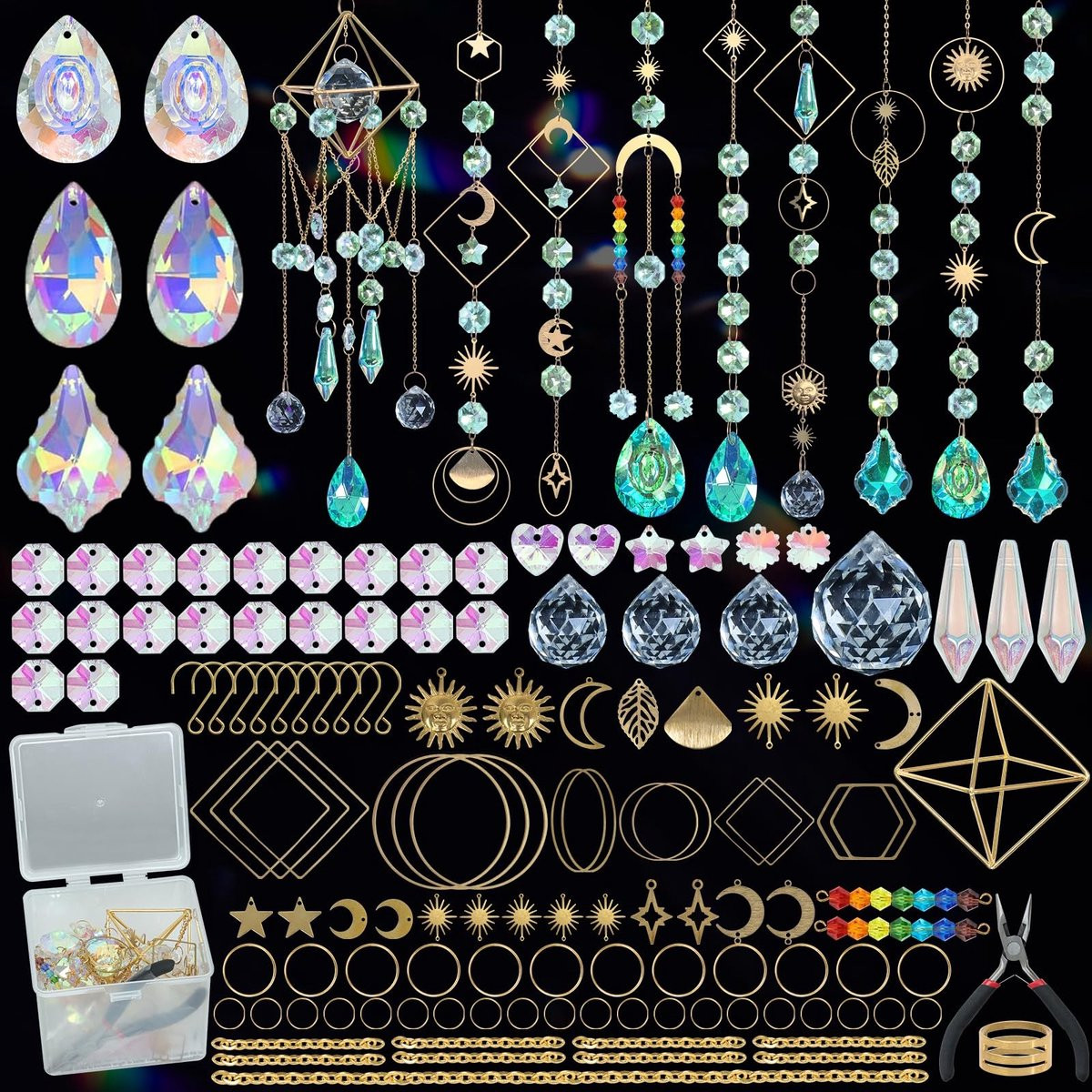 Dailygoods Zonnevanger Kristal Knutselset met 400 stuks hangende prisma's voor tuin decoratie