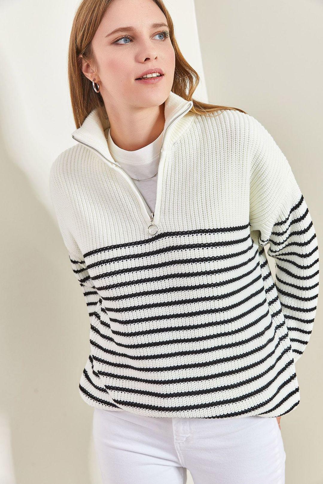 Gestreepte Ritskraag Relaxed Fit Trui