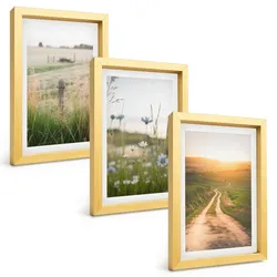 BILDER SET 3er Set - 20x30 cm Goldrahmen - Landschaften Natur Felder Weg