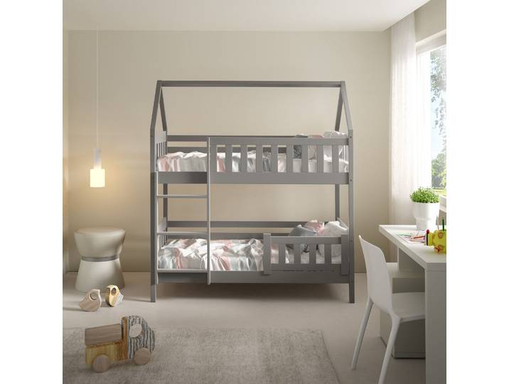 Etagenbett ELENA 80x160 cm Kinder Holzhaus Grau
