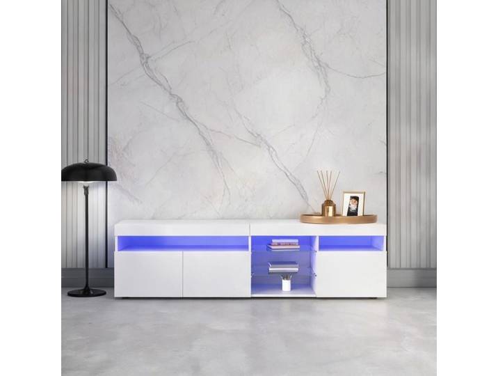 LED Lighting and 180 x 35 x 48 in TV and Entertainment Furniture with Meuble TV 180 cm blanc brillant MDF 3