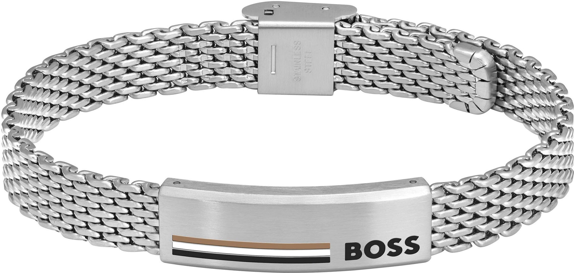 Armband BOSS "ALEN", silber (edelstahlfarben), Armbänder, Damen, 20cm, Edelstahl, Armband, mit Emaille edelstahlfarben 20cm, Edelstahl